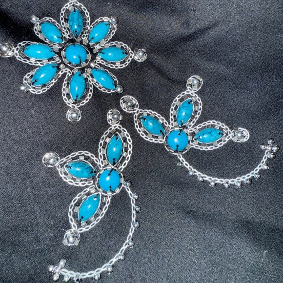 Victor Costa Occasion Black Turquoise Beaded Jacket M Western Glam Statement NWT - Picture 7 of 7